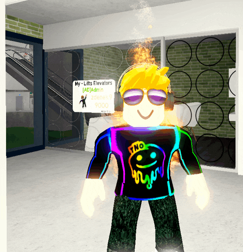 a roblox character is wearing sunglasses and a neon shirt