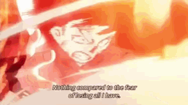 a cartoon character is flying through the air with the words `` nothing compared to the fear of losing all i have ''