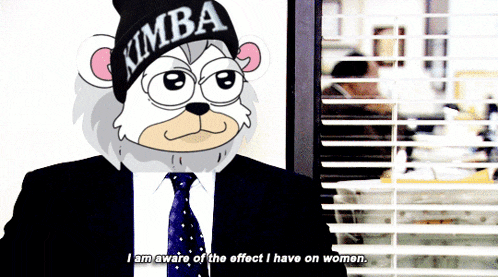 a cartoon bear with a beanie that says kimba on it