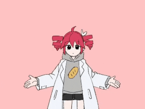 a girl with red hair is wearing a white coat