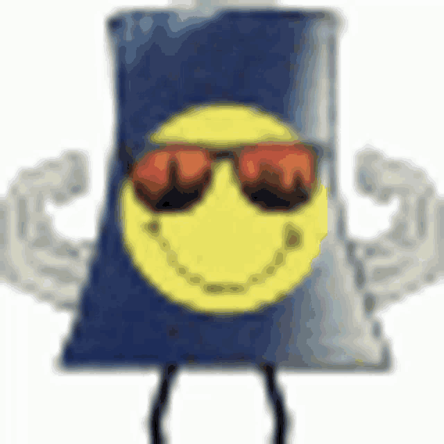 a cartoon character wearing sunglasses and a smiley face on it .