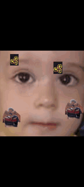 a close up of a baby 's face with the words " bebişleri " written on it