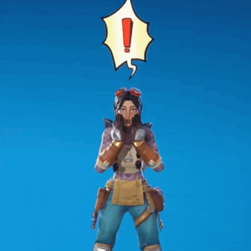 a cartoon character with a speech bubble that says exclamation point