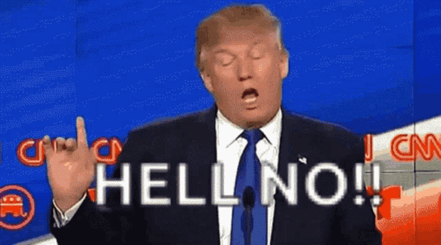 a man in a suit and tie is giving the middle finger and saying hell no