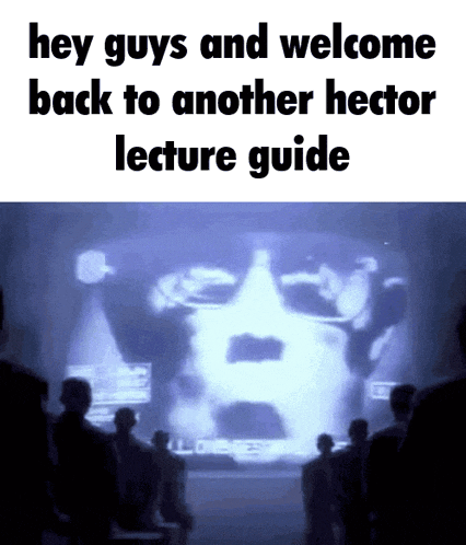 a group of people are standing in front of a projector screen that says hey guys and welcome back to another hector lecture guide