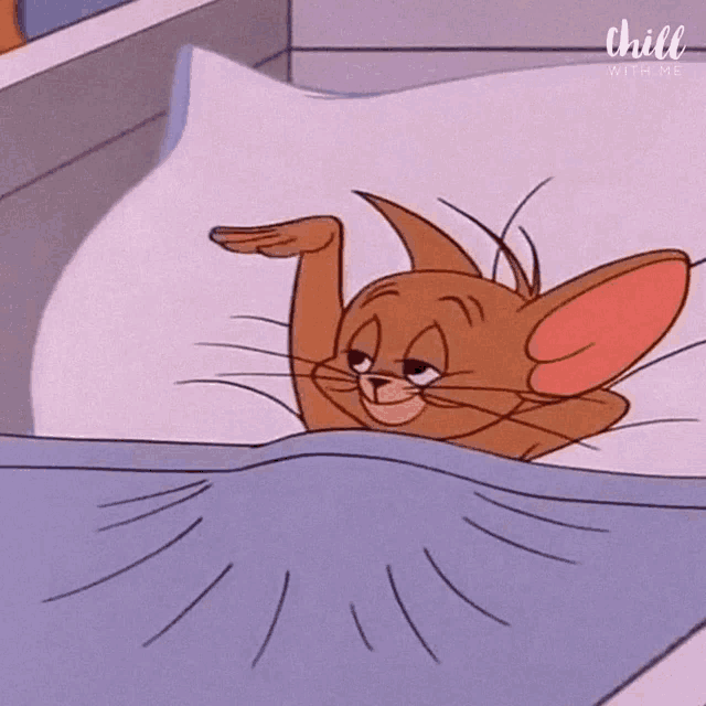 jerry from tom and jerry is laying on a bed with his eyes closed