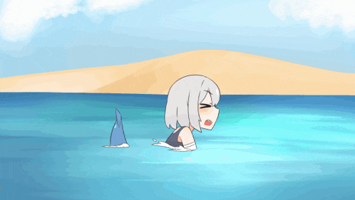 a drawing of a girl in a swimsuit swimming in the ocean