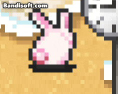 a pixel art drawing of a rabbit with the website bandisoft.com written below it