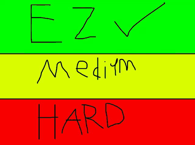 a green yellow and red background with the words medium and hard