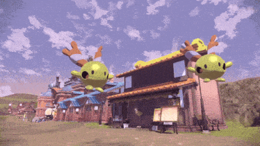 a cartoon scene with a sign that says ' a ' on it in front of a building