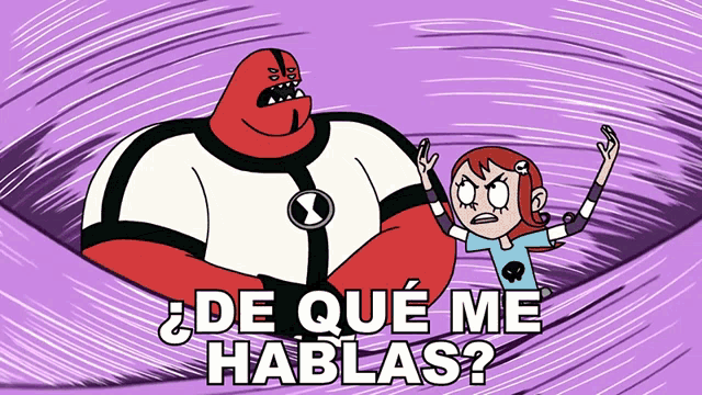 a cartoon character with the words " de que me hablas "