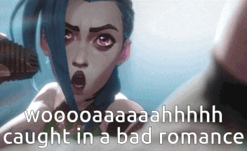 a cartoon character with a surprised look on her face and the words woooaaahhh caught in a bad romance