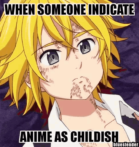 when someone indicate anime as childish , a picture of a young boy with yellow hair and blue eyes .