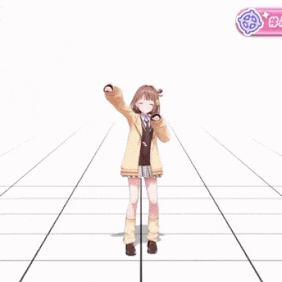 a girl in a yellow jacket is dancing in front of a sign that says ' play '