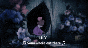 a cartoon of a mouse with the words lily somewhere out there behind it