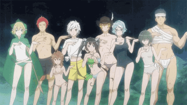 a group of anime characters posing for a picture
