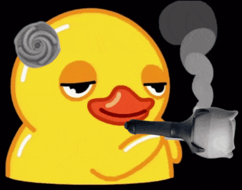 a yellow rubber duck smoking a cigarette with smoke coming out of its mouth