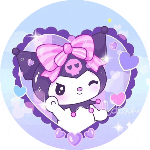 a cartoon drawing of a cat with a pink bow and a skull on its head