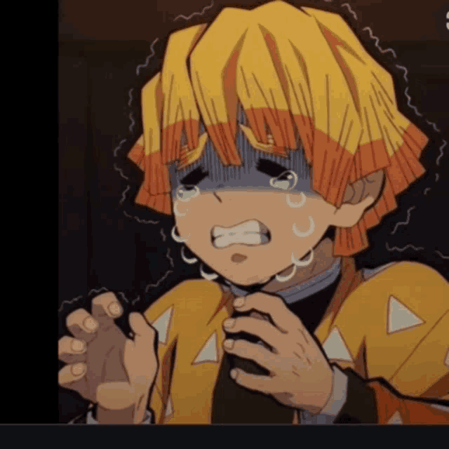 a cartoon character with yellow hair is crying with tears coming down his face
