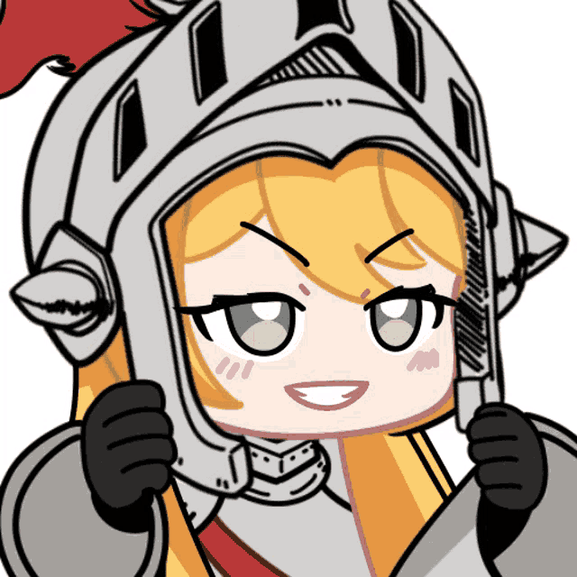 a cartoon drawing of a girl wearing a knight 's helmet and holding a sword