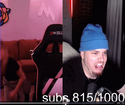 a man wearing a blue hat is sitting in front of a chair that says well on it