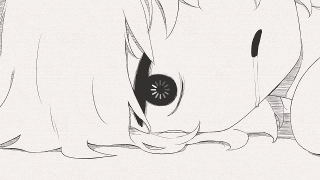 a black and white drawing of a person laying down with a tear coming out of their eye