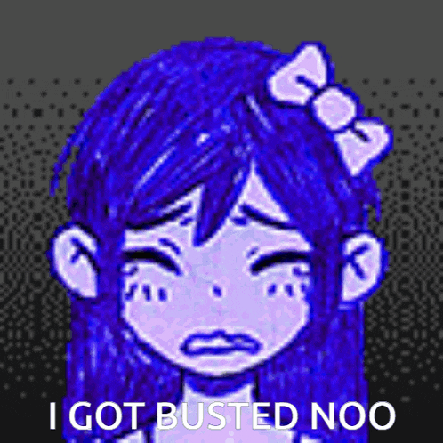 a drawing of a girl with blue hair and a white bow in her hair .
