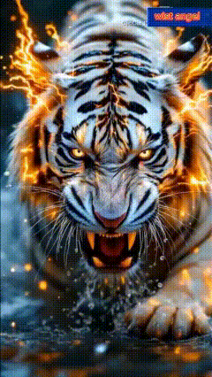 a picture of a tiger with fire coming out of its mouth and the words wet angel on the bottom