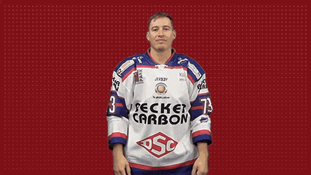 a man is wearing a becker carbon jersey