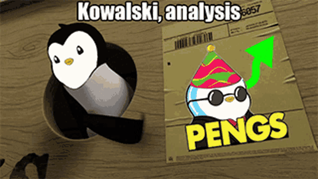 a picture of a penguin next to a kowalski analysis sticker