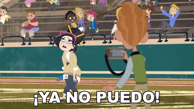 a cartoon of a man taking a picture of a girl with the words ya no puedo below it