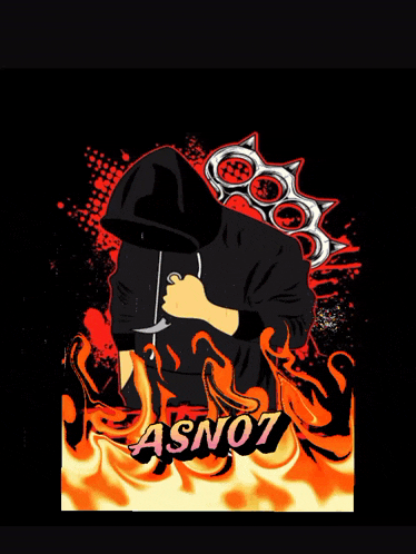 a man in a hoodie with a knuckle duster and the word asno7 on the bottom