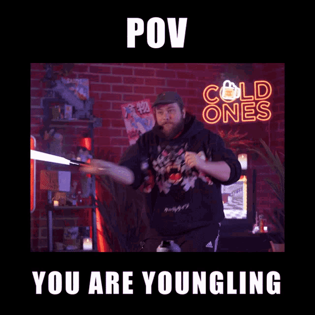 a picture of a man dancing with the caption " you are youngling "