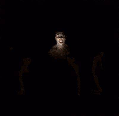 a group of men are dancing in a dark room with a man standing in the middle .