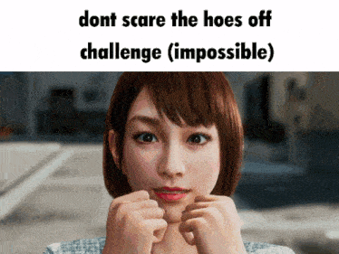 a picture of a woman with the words " dont scare the hoes off challenge ( impossible ) "