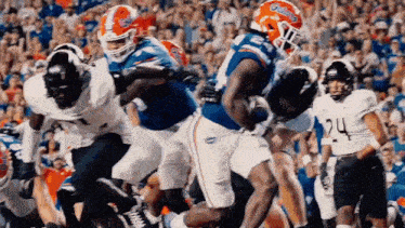 a football player wearing a helmet with the number 24 on it is running with the ball .