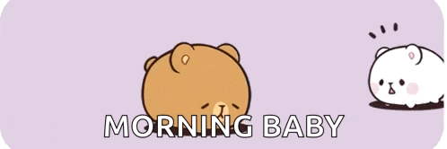 a couple of bears laying next to each other with the words morning baby written below them