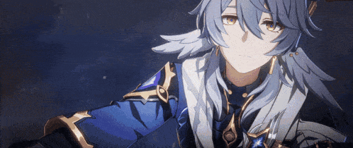 a close up of a anime character with wings
