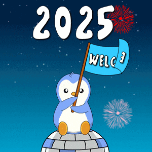 a penguin sitting on top of an igloo holding a flag that says welc3