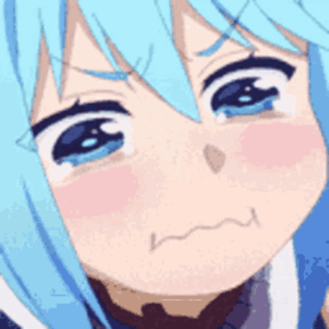a close up of a person 's face with blue hair and blue eyes .