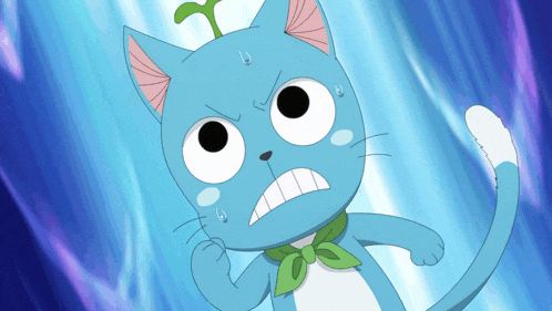 a cartoon cat with a plant on its head is making a funny face