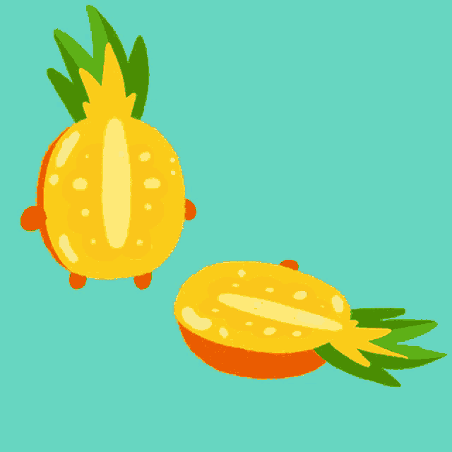 a cartoon drawing of a pineapple with green leaves