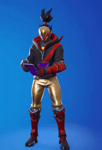 a video game character holding a purple sign with a picture of a falcon on it