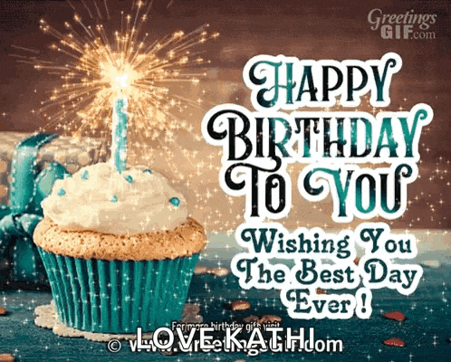 a birthday card with a cupcake and a candle that says " happy birthday to you wishing you the best day ever "