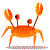 a cartoon crab with orange claws and a red eye on a white background .