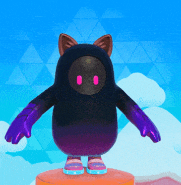 a black and purple cartoon character with cat ears