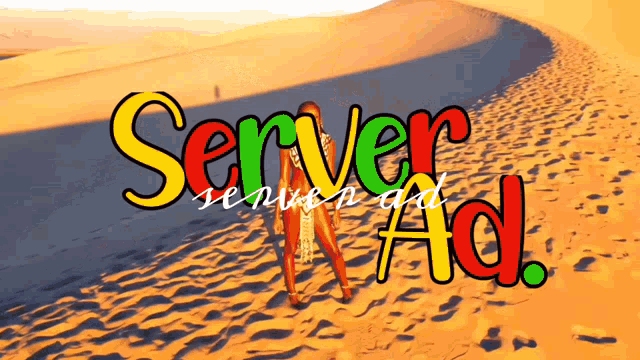 a logo for server ad with a woman standing in the sand