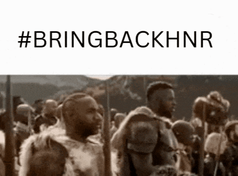 a black and white photo of a group of people with the words #bringbackhnr
