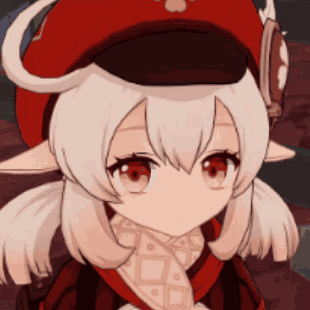 a close up of a anime girl wearing a red hat