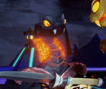 a cartoon character is holding a sword in front of a castle